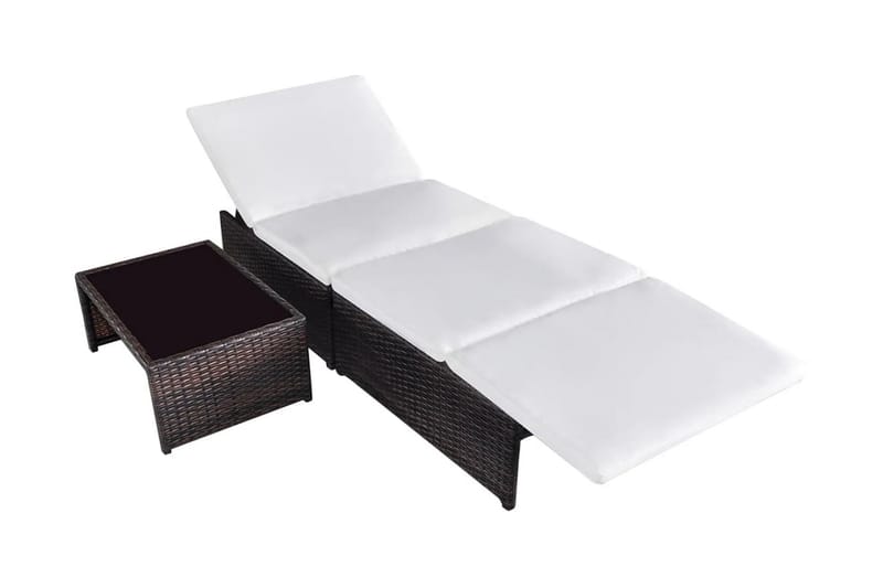Liggestole 2 Stk. Med Bord Polyrattan Brun - Brun - Havemøbler - Havestole - Solseng & solvogn