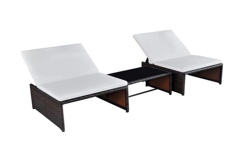 Liggestole 2 Stk. Med Bord Polyrattan Brun - Brun - Havemøbler - Havestole - Solseng & solvogn