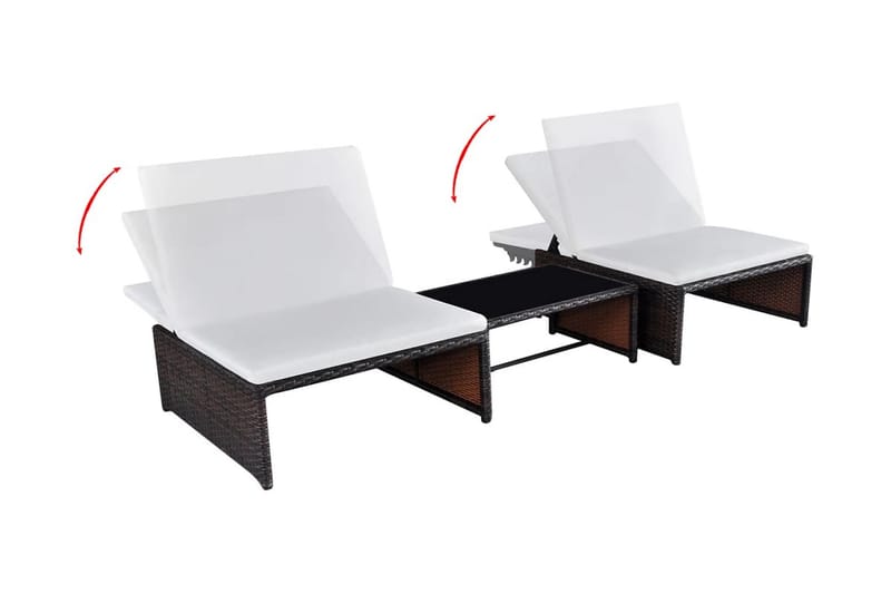 Liggestole 2 Stk. Med Bord Polyrattan Brun - Brun - Havemøbler - Havestole - Solseng & solvogn