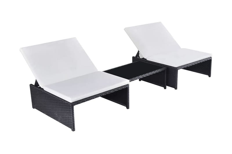 Liggestole 2 Stk. Med Bord Polyrattan Sort - Sort - Havemøbler - Havestole - Solseng & solvogn