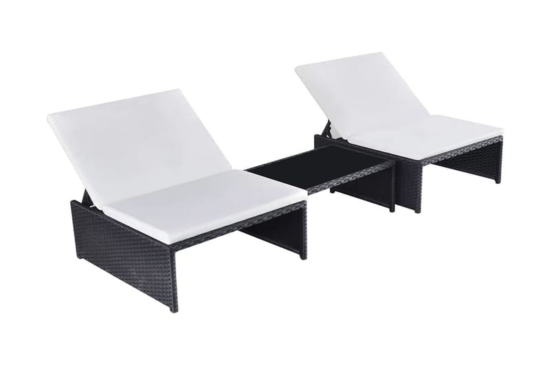 Liggestole 2 Stk. Med Bord Polyrattan Sort - Sort - Solseng & solvogn