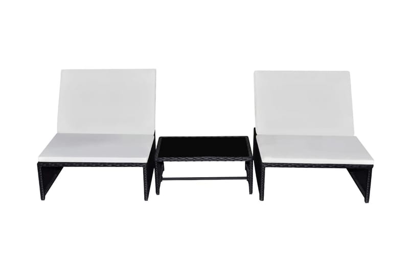 Liggestole 2 Stk. Med Bord Polyrattan Sort - Sort - Havemøbler - Havestole - Solseng & solvogn