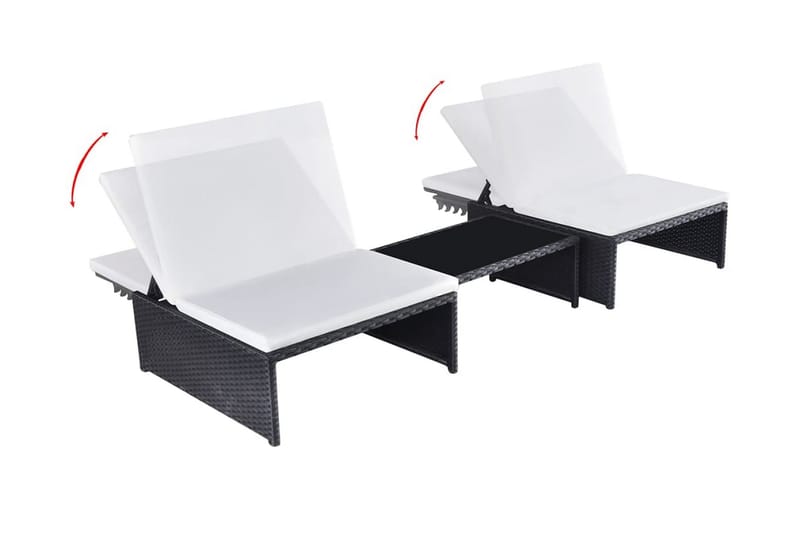 Liggestole 2 Stk. Med Bord Polyrattan Sort - Sort - Havemøbler - Havestole - Solseng & solvogn