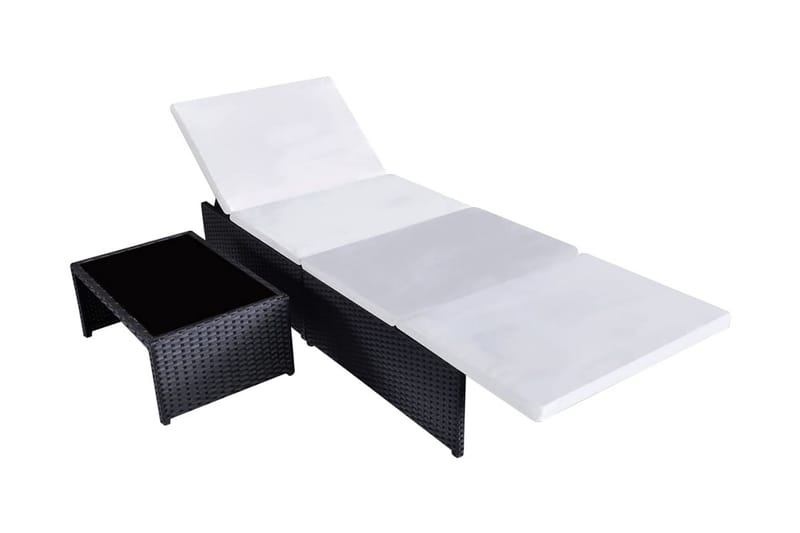Liggestole 2 Stk. Med Bord Polyrattan Sort - Sort - Havemøbler - Havestole - Solseng & solvogn