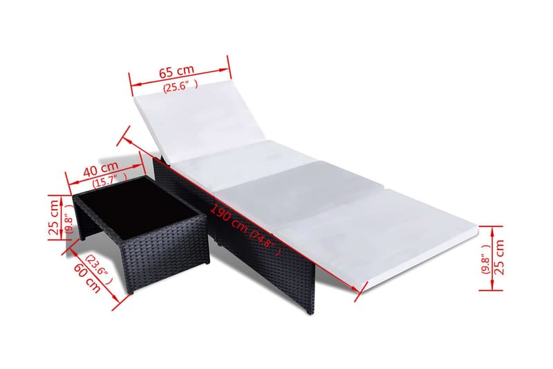 Liggestole 2 Stk. Med Bord Polyrattan Sort - Sort - Havemøbler - Havestole - Solseng & solvogn