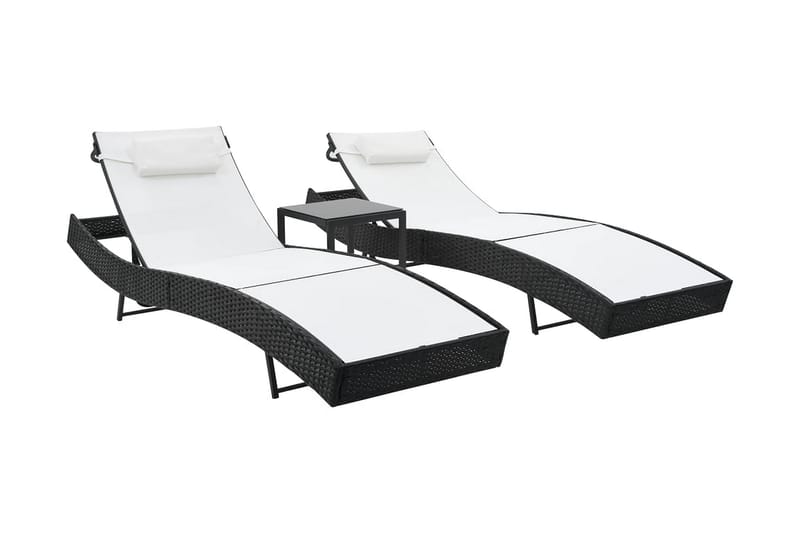 Liggestole 2 Stk. Med Bord Polyrattan Og Textilene Sort - Flerfarvet - Havemøbler - Havestole - Solseng & solvogn