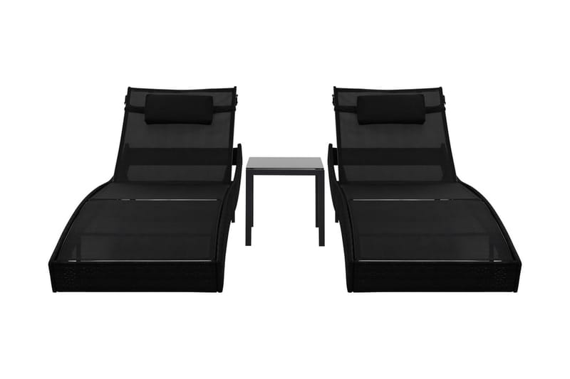 Liggestole 2 Stk. Med Bord Polyrattan Og Textilene Sort - Sort - Havemøbler - Havestole - Solseng & solvogn