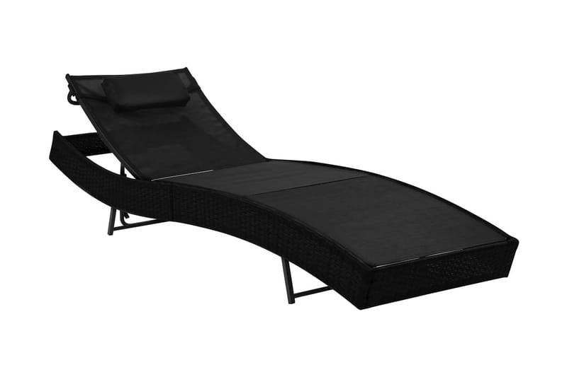 Liggestole 2 Stk. Med Bord Polyrattan Og Textilene Sort - Sort - Havemøbler - Havestole - Solseng & solvogn