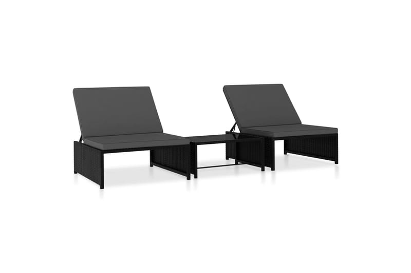 Liggestole 2 stk. Med Bord Polyrattan Sort - Sort - Havemøbler - Havestole - Solseng & solvogn