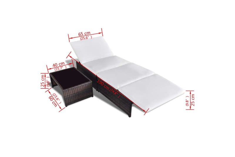 Liggestole 2 Stk. Med Bord Polyrattan Brun - Brun - Havemøbler - Havestole - Solseng & solvogn