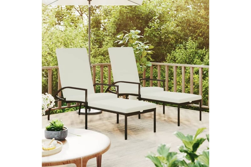 liggestole 2 stk. med fodskammel polyrattan sort - Sort - Havemøbler - Havestole - Solseng & solvogn