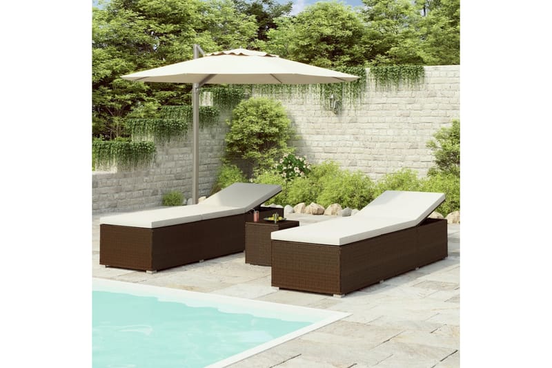 liggestole 3 dele med tebord polyrattan brun - Brun - Havemøbler - Havestole - Solseng & solvogn