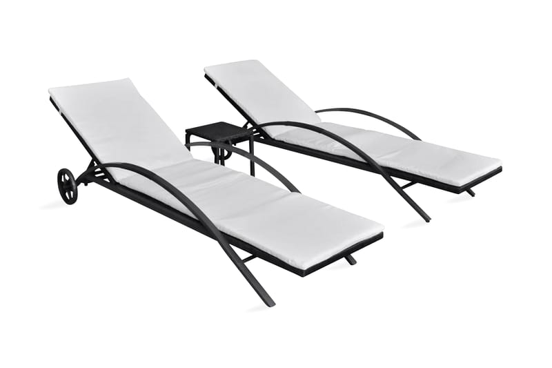 Liggestole Med Bord Polyrattan Sort - Sort - Havemøbler - Havestole - Solseng & solvogn