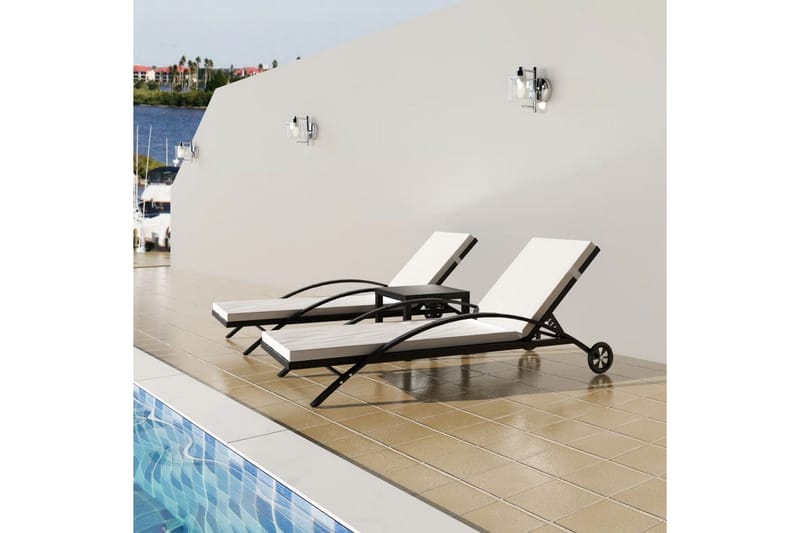 Liggestole Med Bord Polyrattan Sort - Sort - Havemøbler - Havestole - Solseng & solvogn