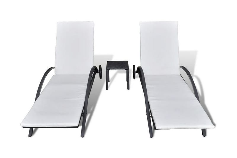 Liggestole Med Bord Polyrattan Sort - Sort - Havemøbler - Havestole - Solseng & solvogn