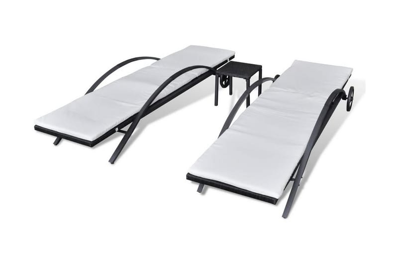 Liggestole Med Bord Polyrattan Sort - Sort - Havemøbler - Havestole - Solseng & solvogn