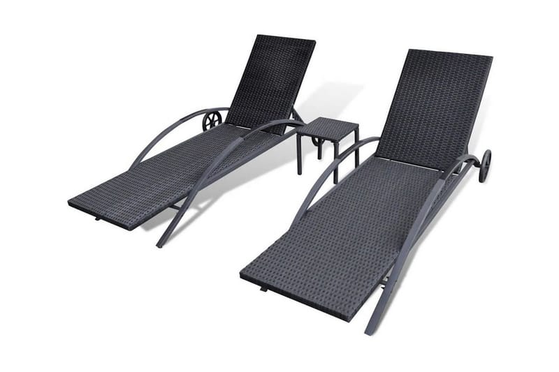 Liggestole Med Bord Polyrattan Sort - Sort - Havemøbler - Havestole - Solseng & solvogn