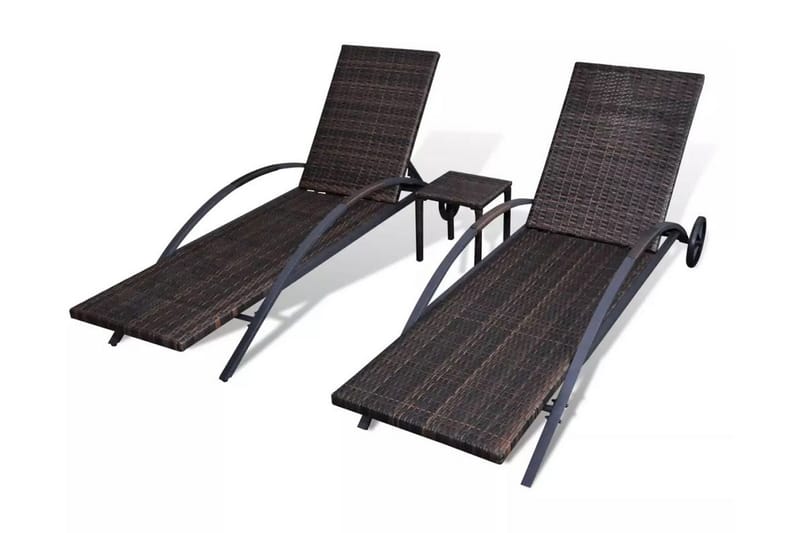 Liggestole Med Bord Polyrattan Brun - Brun - Havemøbler - Havestole - Solseng & solvogn