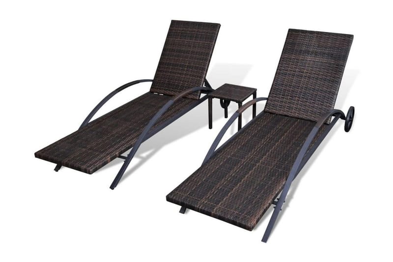 Liggestole Med Bord Polyrattan Brun - Brun - Solseng & solvogn