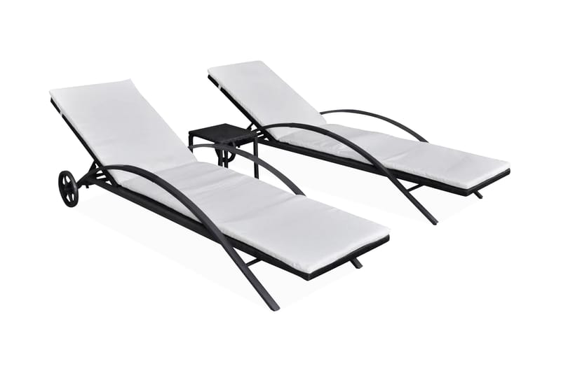 Liggestole Med Bord Polyrattan Sort - Sort - Havemøbler - Havestole - Solseng & solvogn