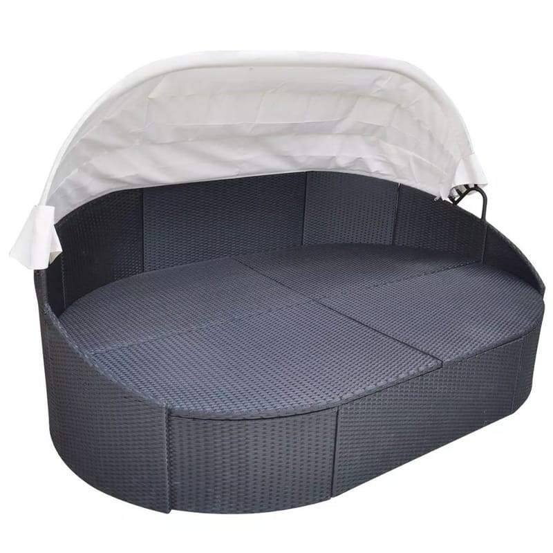Loungeseng Med Baldakin Polyrattan Sort - Sort - Havemøbler - Havestole - Solseng & solvogn