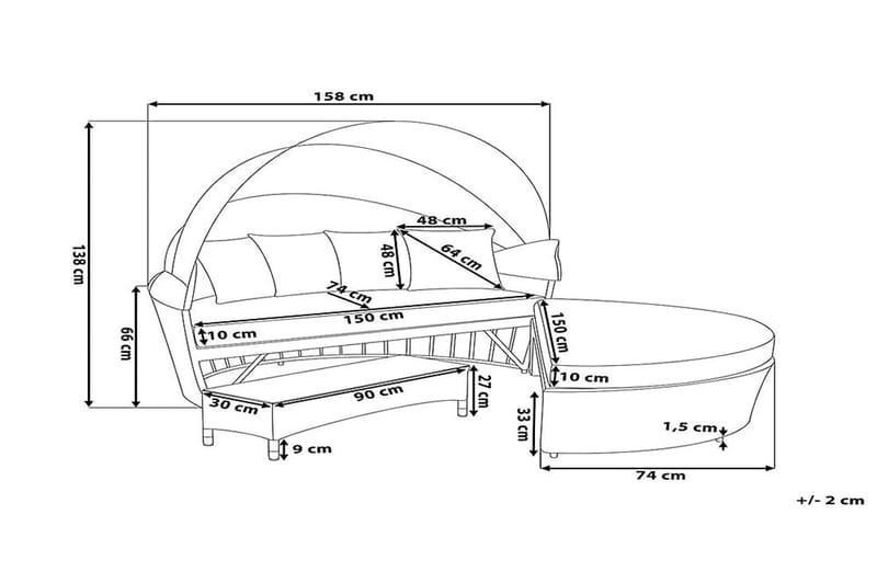 Lu | Solseng 150 | 158 cm - Grå - Havemøbler - Havestole - Solseng & solvogn
