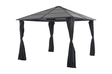 pavillon med gardin aluminium 3 x 3 m sort - Havemøbler - Havestole - Solseng & solvogn