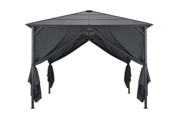 pavillon med gardin aluminium 3 x 3 m sort - Havemøbler - Havestole - Solseng & solvogn