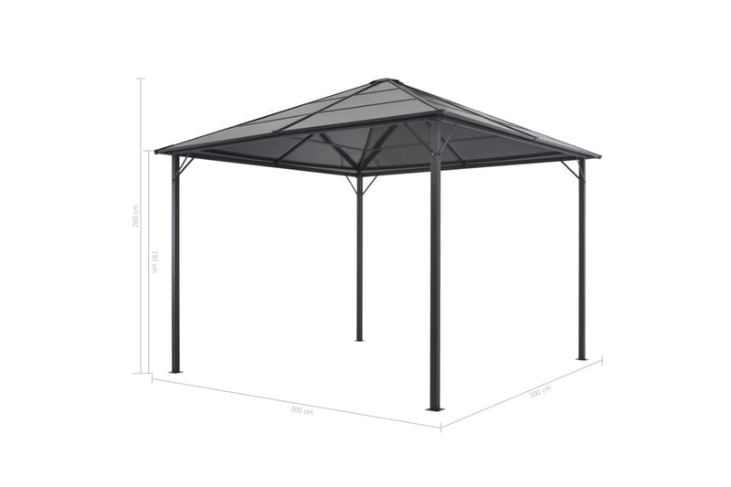 pavillon med tag aluminium 3 x 3 m sort - Solseng & solvogn