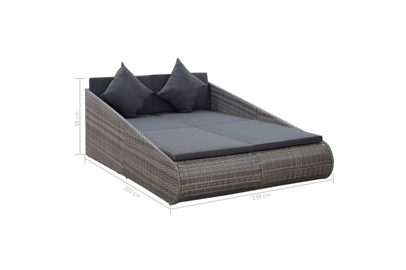 Solseng 200x139 cm Polyrattan Grå - Grå - Havemøbler - Havestole - Solseng & solvogn