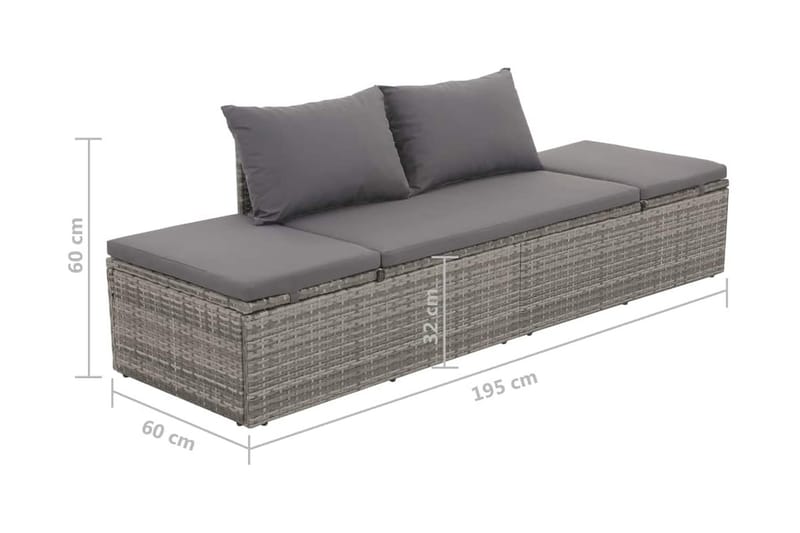 Solseng Grå 195 X 60 Cm Polyrattan - Grå - Havemøbler - Havestole - Solseng & solvogn