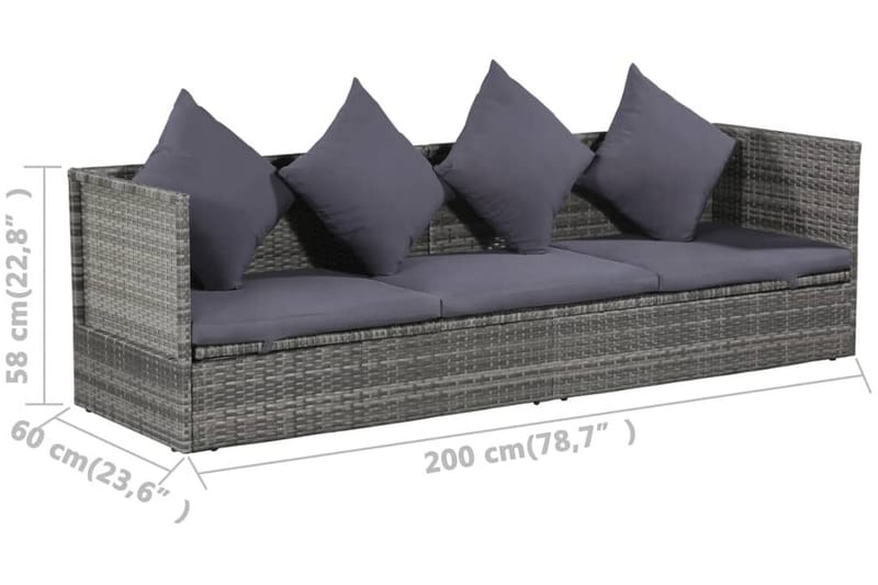 Solseng Grå 200 X 60 Cm Polyrattan - Grå - Havemøbler - Havestole - Solseng & solvogn