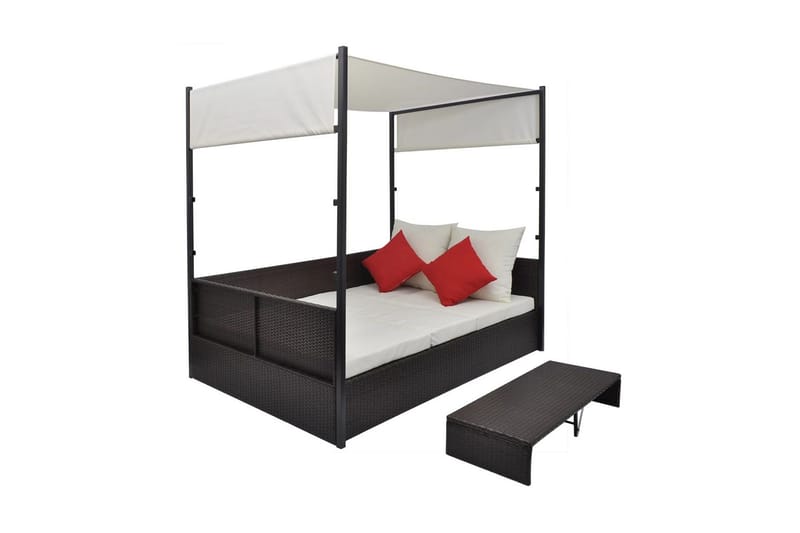 Solseng Med Baldakin Brun 190 X 130 Cm Polyrattan - Brun - Havemøbler - Havestole - Solseng & solvogn