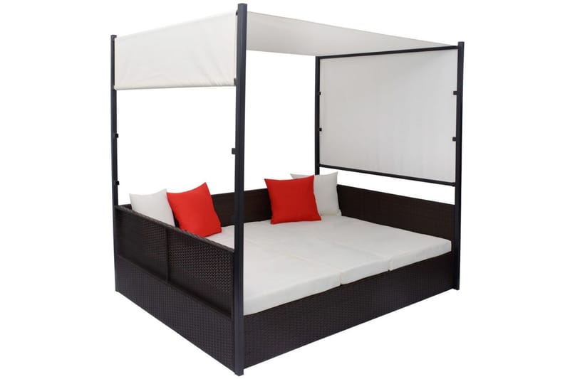 Solseng Med Baldakin Brun 190 X 130 Cm Polyrattan - Brun - Havemøbler - Havestole - Solseng & solvogn