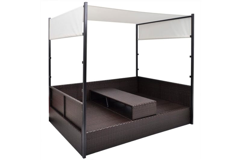 Solseng Med Baldakin Brun 190 X 130 Cm Polyrattan - Brun - Havemøbler - Havestole - Solseng & solvogn