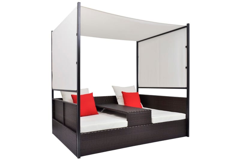 Solseng Med Baldakin Brun 190 X 130 Cm Polyrattan - Brun - Havemøbler - Havestole - Solseng & solvogn