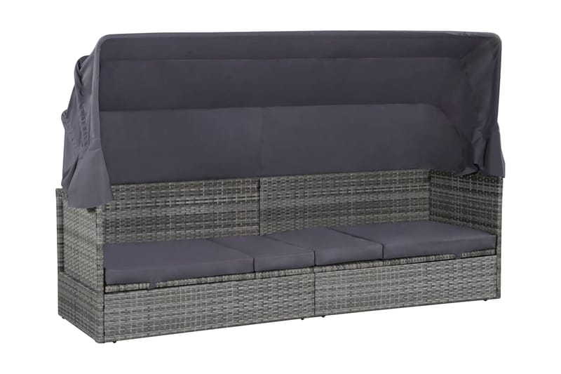 Solseng Med Baldakin Brun 205 X 62 Cm Polyrattan - Grå - Havemøbler - Havestole - Solseng & solvogn