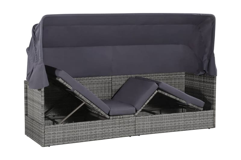 Solseng Med Baldakin Brun 205 X 62 Cm Polyrattan - Grå - Havemøbler - Havestole - Solseng & solvogn