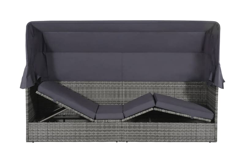 Solseng Med Baldakin Brun 205 X 62 Cm Polyrattan - Grå - Havemøbler - Havestole - Solseng & solvogn