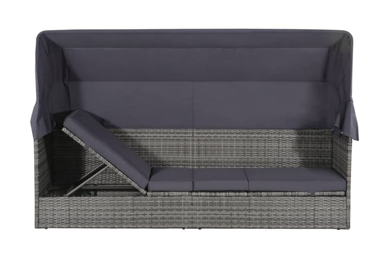 Solseng Med Baldakin Brun 205 X 62 Cm Polyrattan - Grå - Havemøbler - Havestole - Solseng & solvogn