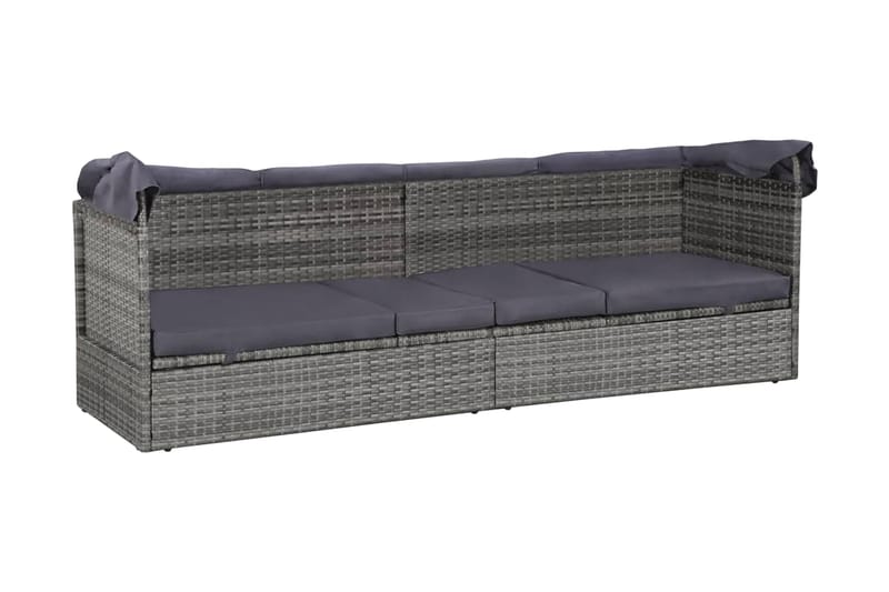 Solseng Med Baldakin Brun 205 X 62 Cm Polyrattan - Grå - Havemøbler - Havestole - Solseng & solvogn