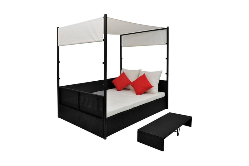 Solseng Med Baldakin Sort 190 X 130 Cm Polyrattan - Sort - Havemøbler - Havestole - Solseng & solvogn