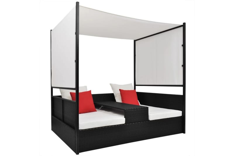 Solseng Med Baldakin Sort 190 X 130 Cm Polyrattan - Sort - Havemøbler - Havestole - Solseng & solvogn