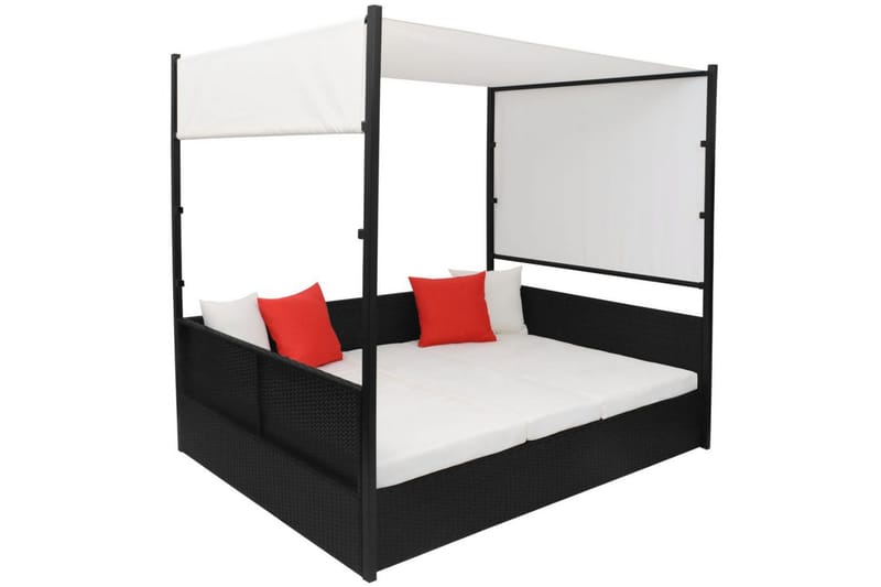 Solseng Med Baldakin Sort 190 X 130 Cm Polyrattan - Sort - Havemøbler - Havestole - Solseng & solvogn