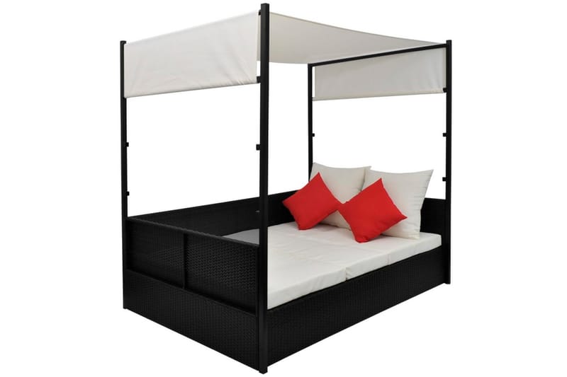 Solseng Med Baldakin Sort 190 X 130 Cm Polyrattan - Sort - Havemøbler - Havestole - Solseng & solvogn