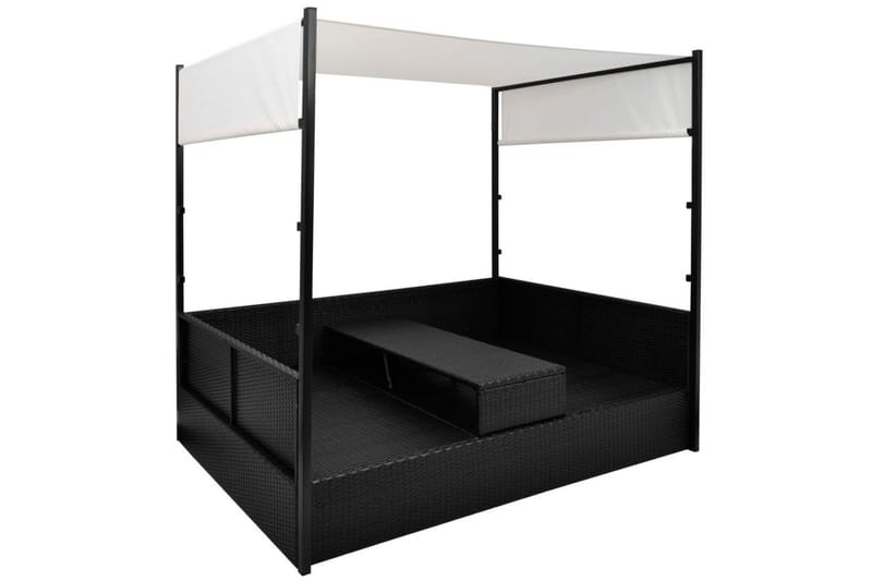 Solseng Med Baldakin Sort 190 X 130 Cm Polyrattan - Sort - Havemøbler - Havestole - Solseng & solvogn