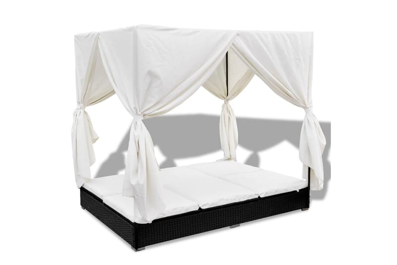 Solseng Med Gardiner Polyrattan Sort - Sort - Havemøbler - Havestole - Solseng & solvogn