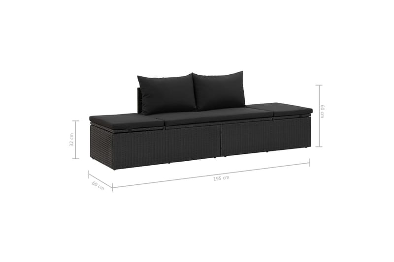 Solseng Med Hynder Polyrattan Sort - Sort - Havemøbler - Havestole - Solseng & solvogn