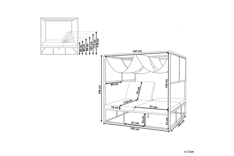 Solseng med Sengehimmel hvid/grå PALLANZA - Hvid - Havemøbler - Havestole - Solseng & solvogn