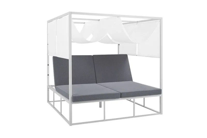 Solseng med Sengehimmel hvid/grå PALLANZA, Hvid